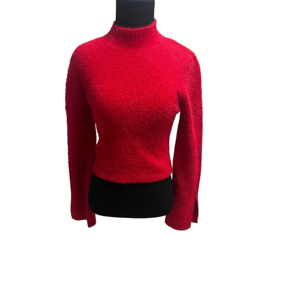 SINCERELY JULES Womens Red Cropped Mock Neck Flare Sleeve Pullover Sweater Sz S?